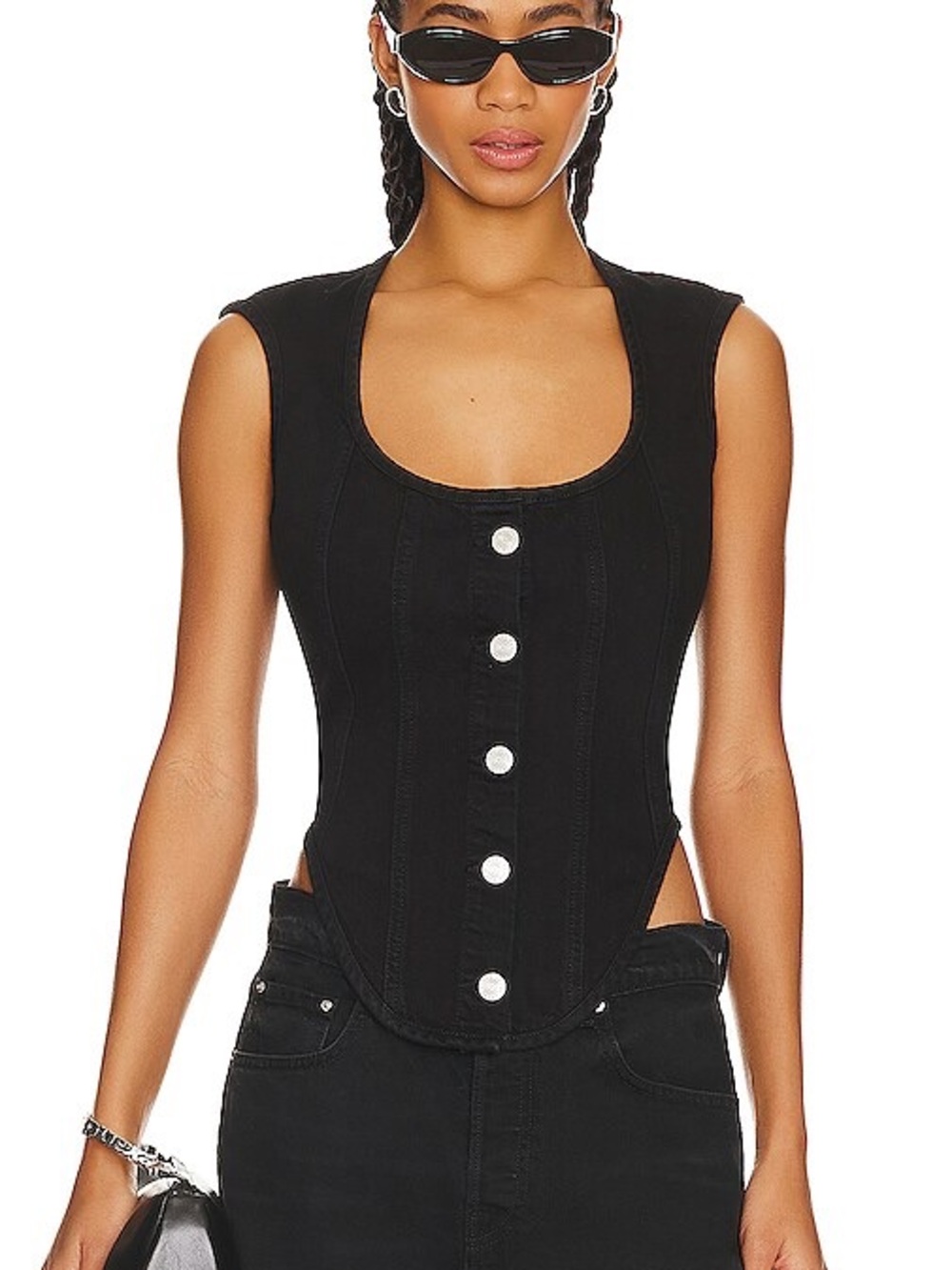Frame Denim Black Corset-Style Button Front Vest
